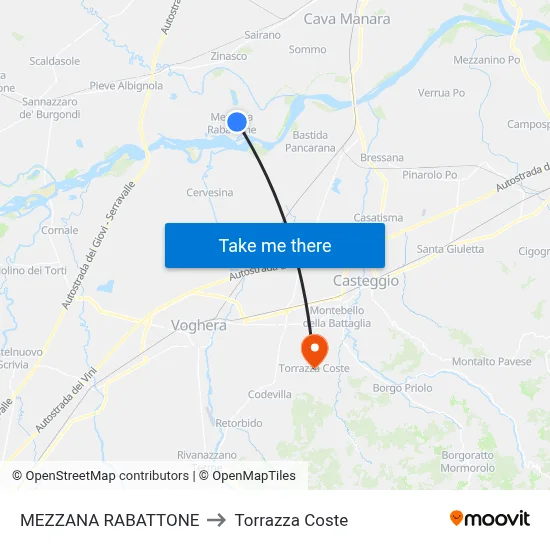 Mezzana Rabattone to Torrazza Coste map