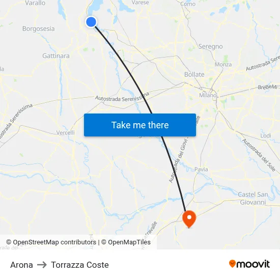 Arona to Torrazza Coste map