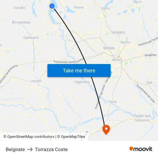 Belgirate to Torrazza Coste map