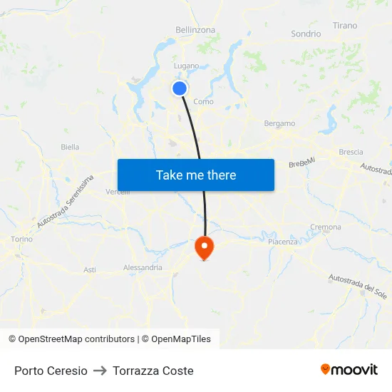 Porto Ceresio to Torrazza Coste map