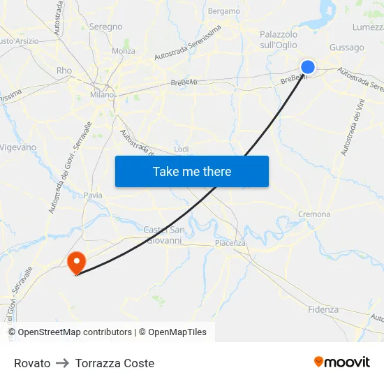 Rovato to Torrazza Coste map