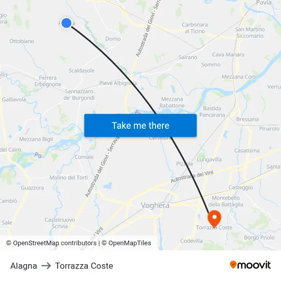 Alagna to Torrazza Coste map