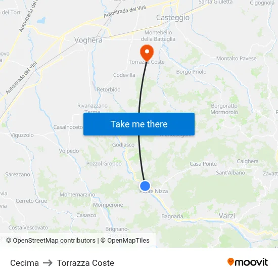Cecima to Torrazza Coste map