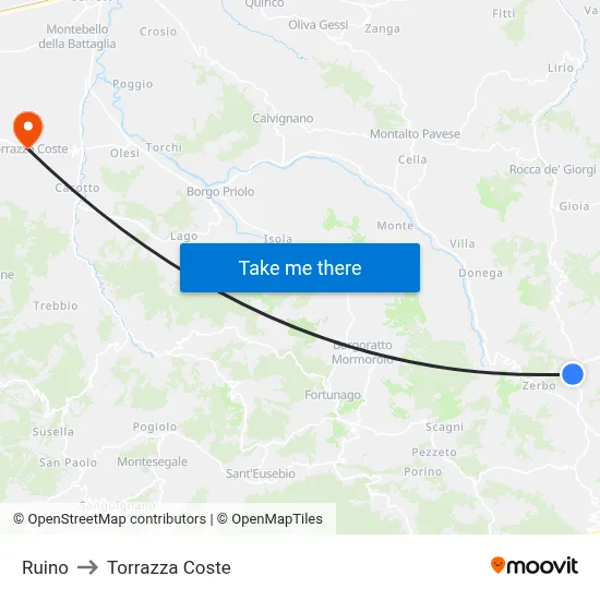 Ruino to Torrazza Coste map