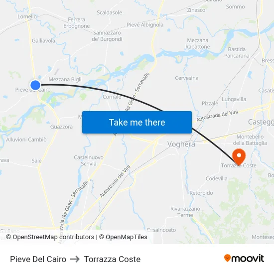 Pieve Del Cairo to Torrazza Coste map