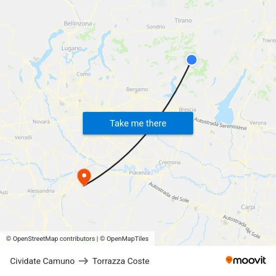 Cividate Camuno to Torrazza Coste map