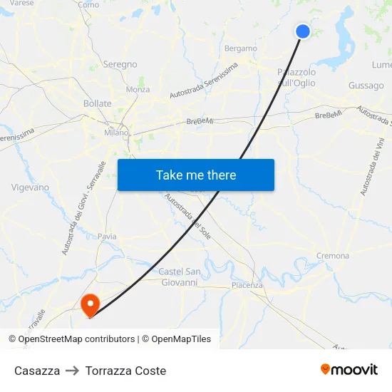 Casazza to Torrazza Coste map