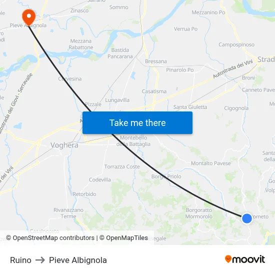 Ruino to Pieve Albignola map