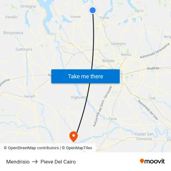 Mendrisio to Pieve Del Cairo map
