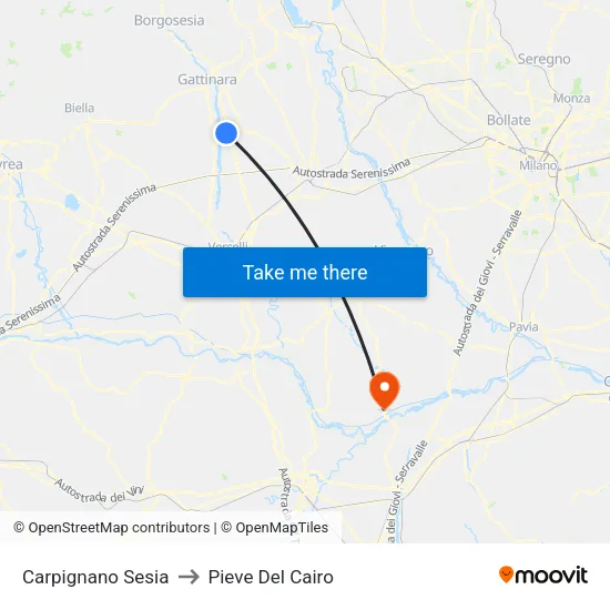 Carpignano Sesia to Pieve Del Cairo map