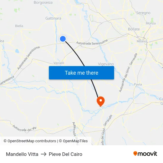 Mandello Vitta to Pieve del Cairo map