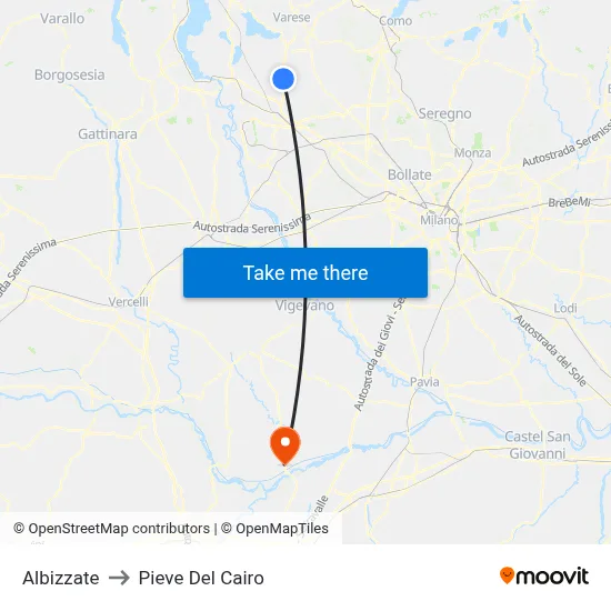 Albizzate to Pieve Del Cairo map
