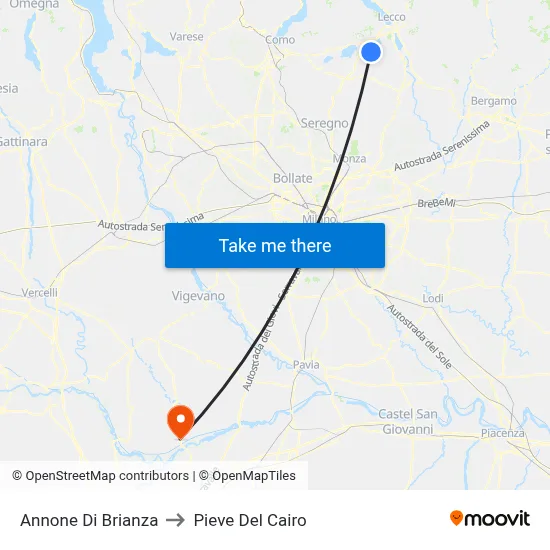 Annone di Brianza to Pieve Del Cairo map