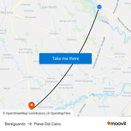 Bereguardo to Pieve Del Cairo map