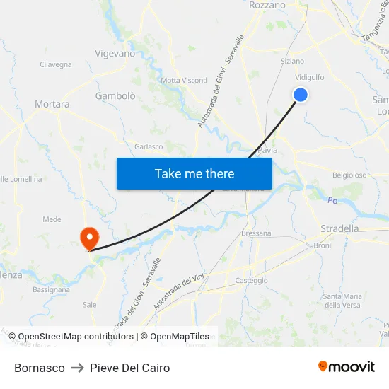 Bornasco to Pieve Del Cairo map