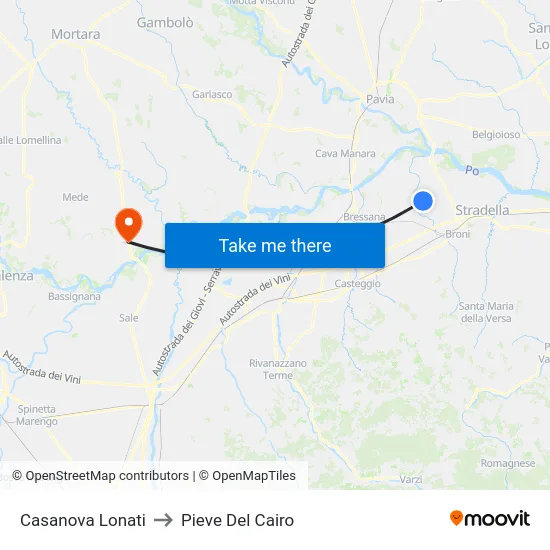 Casanova Lonati to Pieve del Cairo map