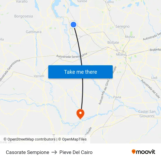 Casorate Sempione to Pieve del Cairo map