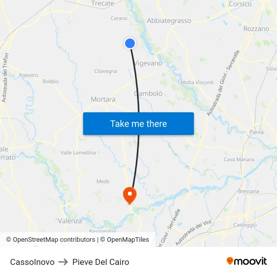 Cassolnovo to Pieve del Cairo map