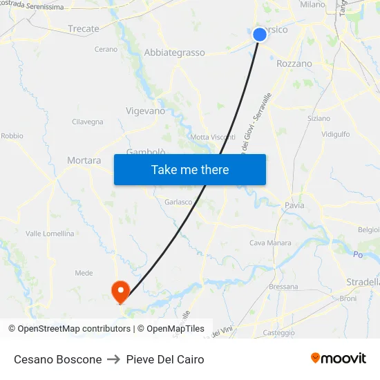 Cesano Boscone to Pieve del Cairo map