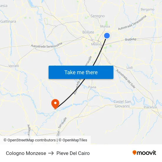 Cologno Monzese to Pieve Del Cairo map