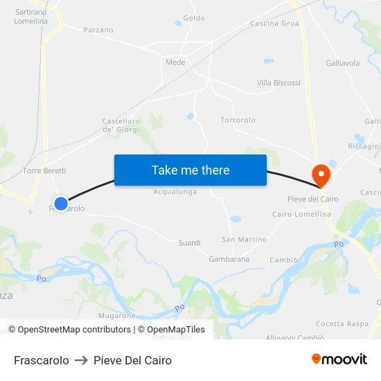 Frascarolo to Pieve del Cairo map