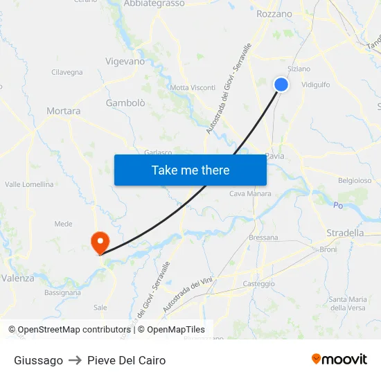 Giussago to Pieve del Cairo map