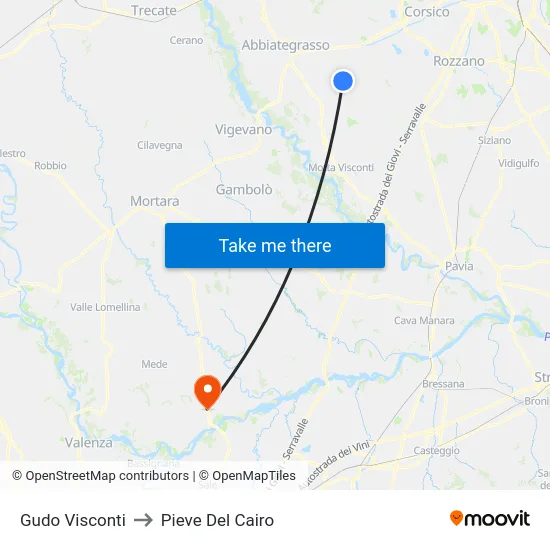 Gudo Visconti to Pieve del Cairo map