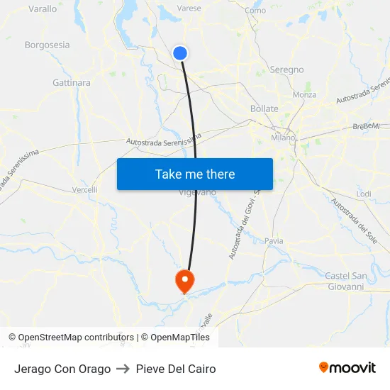 Jerago con Orago to Pieve del Cairo map