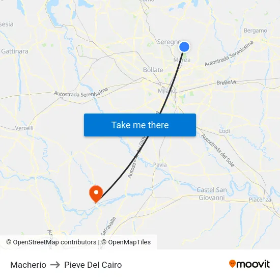 Macherio to Pieve Del Cairo map