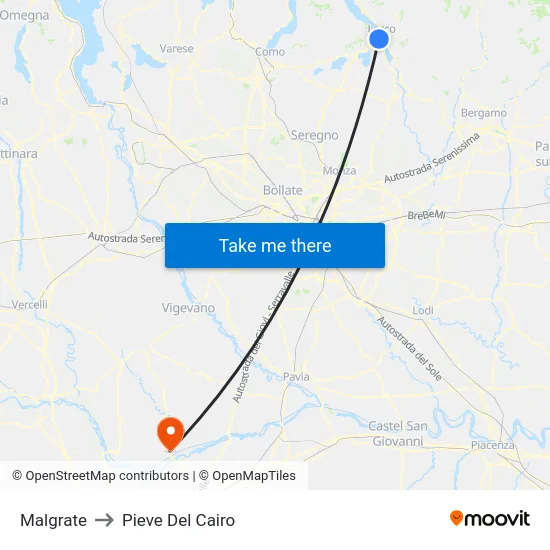 Malgrate to Pieve Del Cairo map
