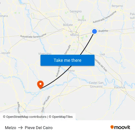Melzo to Pieve Del Cairo map