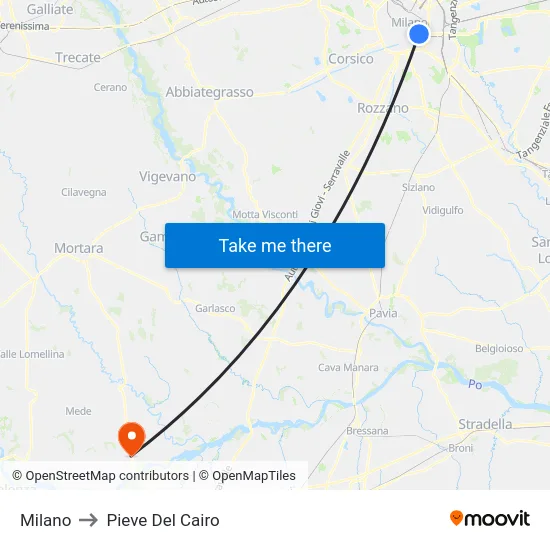 Milan to Pieve Del Cairo map