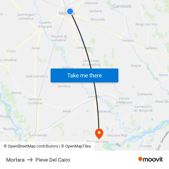 Mortara to Pieve Del Cairo map