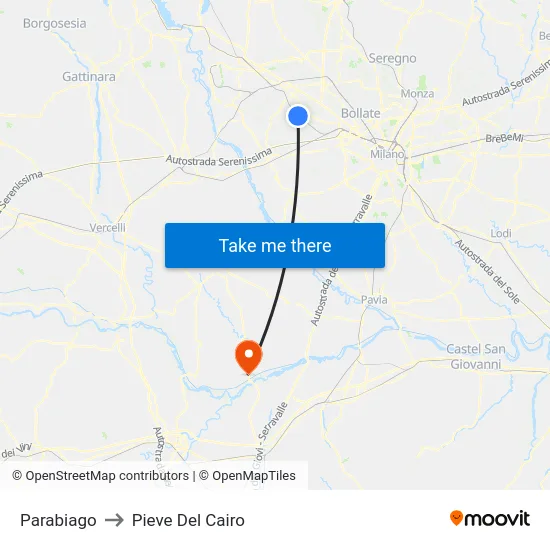 Parabiago to Pieve Del Cairo map