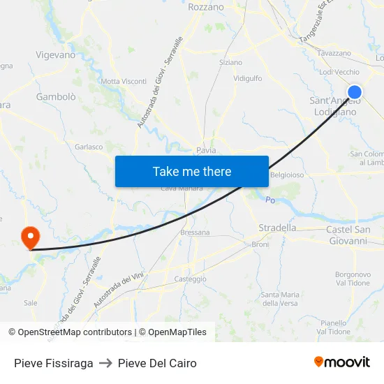 Pieve Fissiraga to Pieve del Cairo map