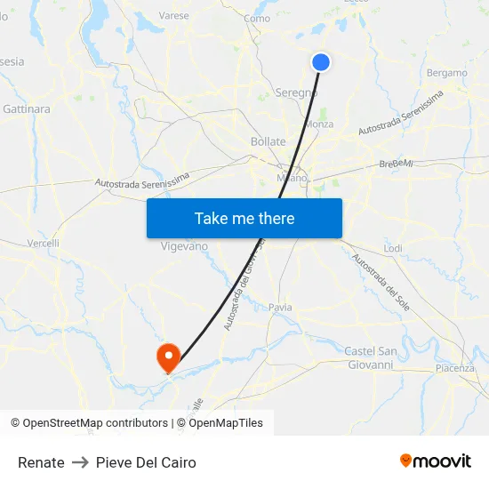 Renate to Pieve Del Cairo map