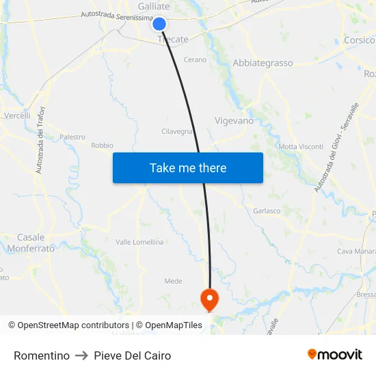 Romentino to Pieve del Cairo map