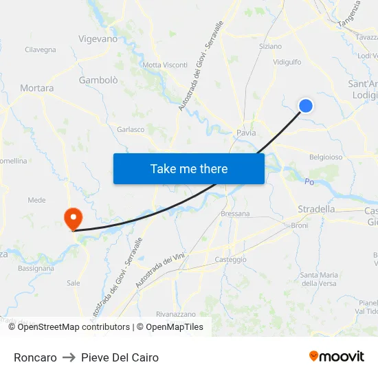 Roncaro to Pieve del Cairo map