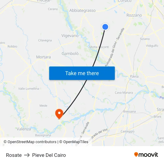 Rosate to Pieve Del Cairo map