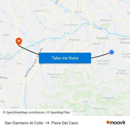 San Damiano Al Colle to Pieve del Cairo map