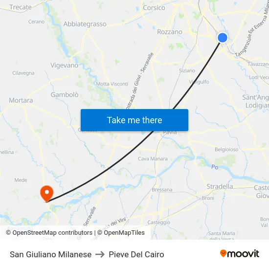 San Giuliano Milanese to Pieve Del Cairo map