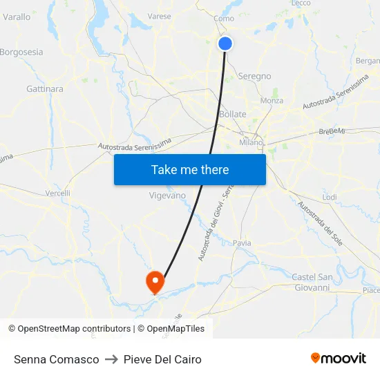 Senna Comasco to Pieve del Cairo map