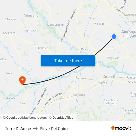Torre D' Arese to Pieve Del Cairo map