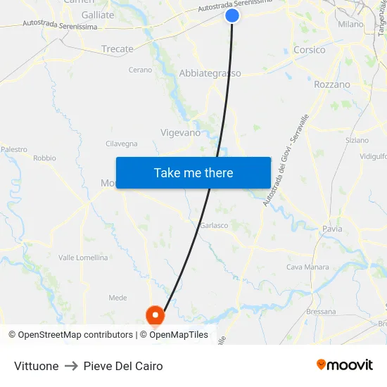 Vittuone to Pieve Del Cairo map