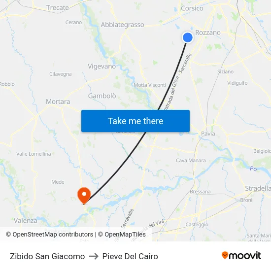 Zibido San Giacomo to Pieve Del Cairo map