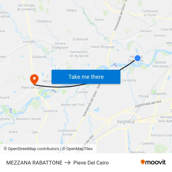 Mezzana Rabattone to Pieve Del Cairo map