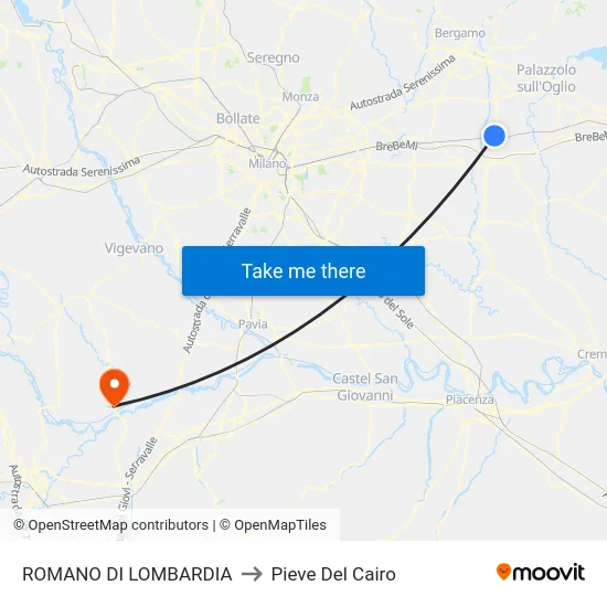 ROMANO DI LOMBARDIA to Pieve Del Cairo map