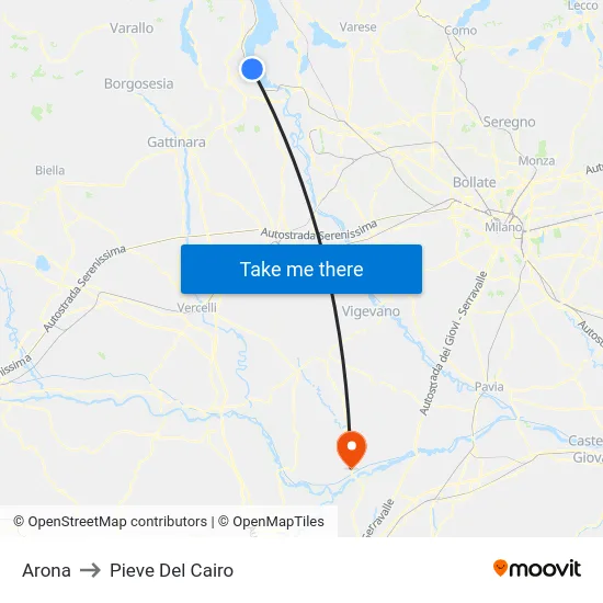 Arona to Pieve Del Cairo map