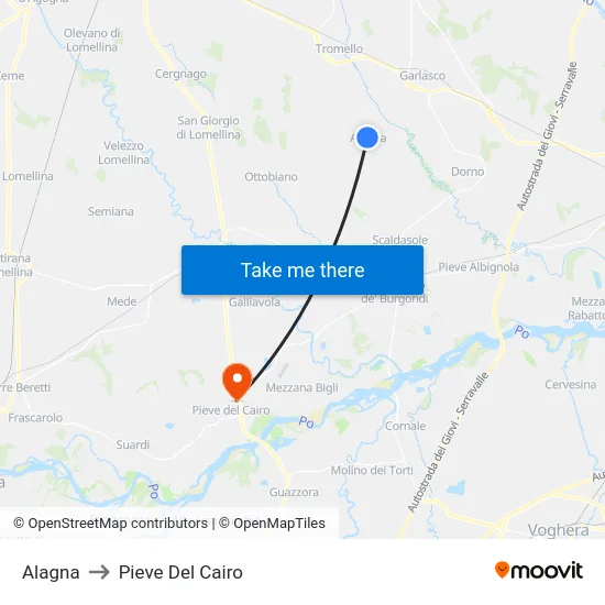 Alagna to Pieve del Cairo map