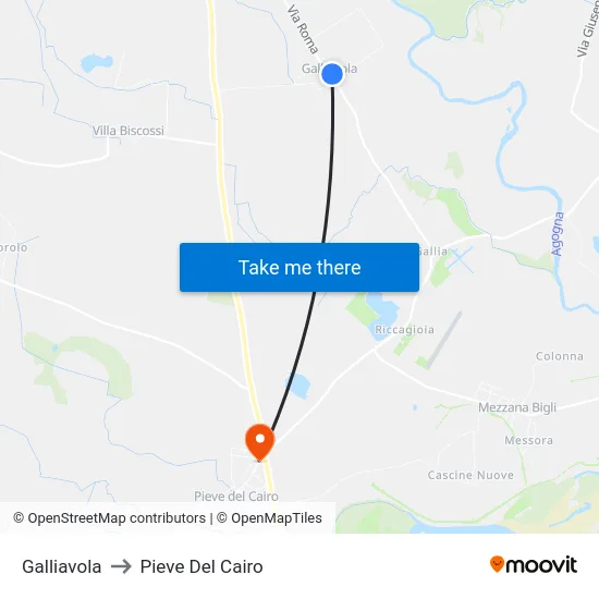 Galliavola to Pieve del Cairo map